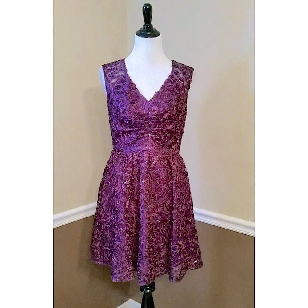 Purple Sequined Ribbon Rosette Fit & Flare Formal Dress Decode 1.8 ModCloth